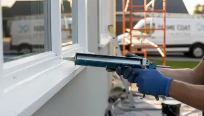Professional caulking and sealing on Omaha, NE home exterior for weather and moisture protection