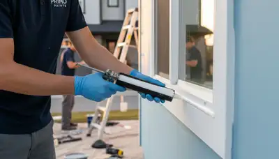 Professional caulking and sealing on Omaha, NE home exterior for weather protection and energy efficiency