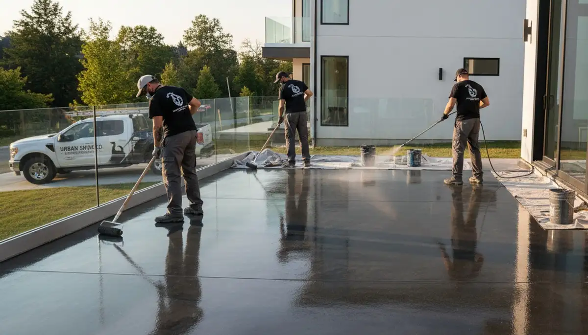 Professional concrete staining on Omaha NE driveway for durable, weather-resistant finish