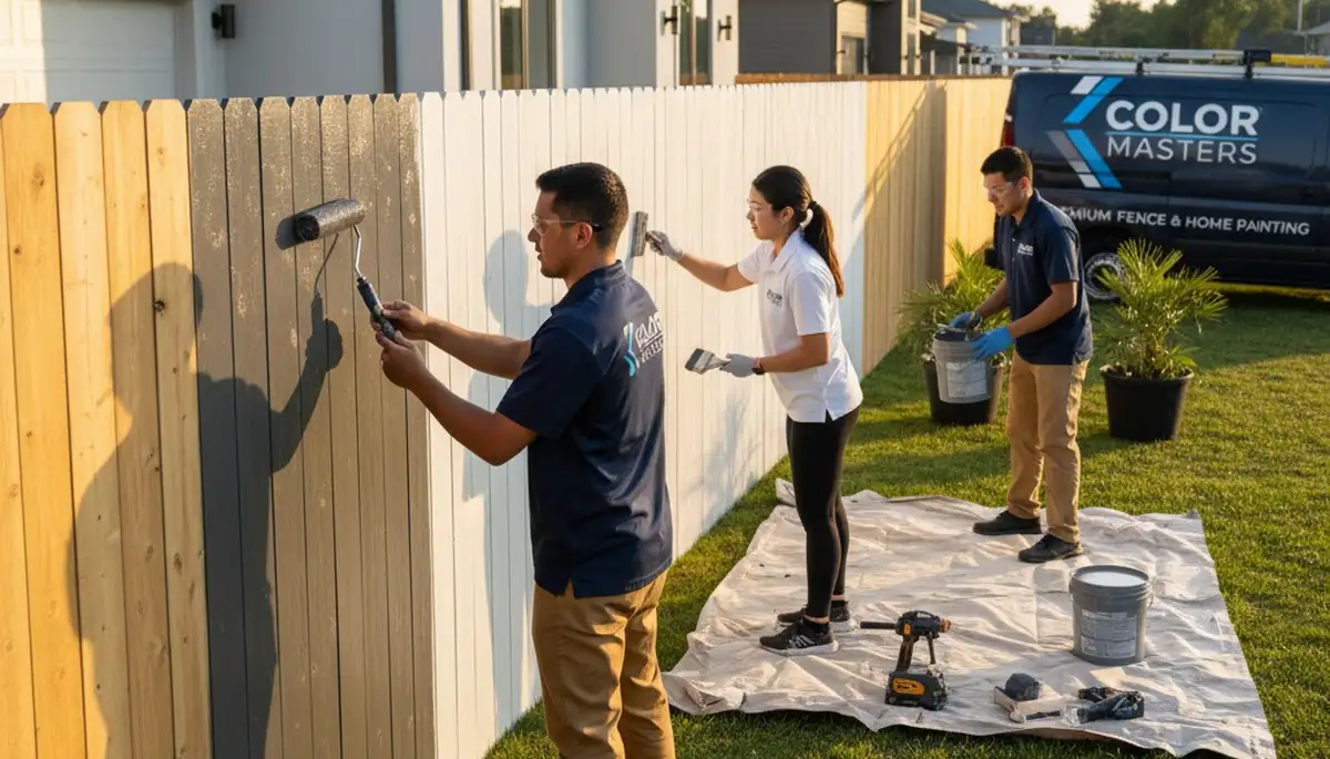 Professional fence painting in Omaha, NE with durable wood stain for long-lasting outdoor protection