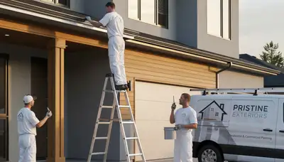 Professional gutter painting on Omaha, NE home exterior by expert house painters