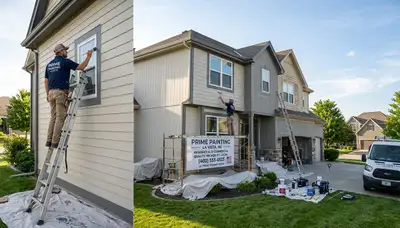 Professional house painters working on residential exterior in Omaha, NE