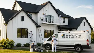 House painters in Omaha, NE painting a home exterior for a clean, professional finish
