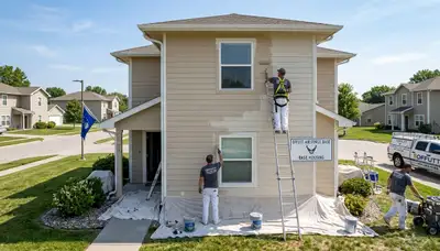 Professional house painters working on residential exterior in Omaha, NE