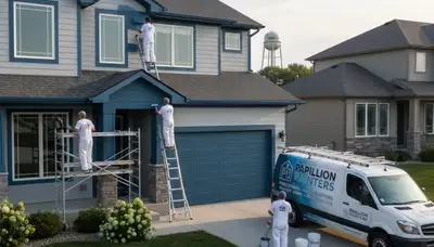 Professional house painters working on residential exterior in Omaha, NE