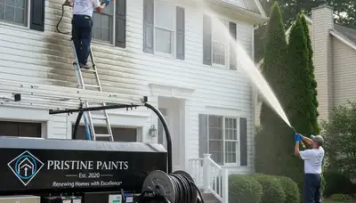 Professional pressure washing home exterior in Omaha, NE removing dirt, mold, and salt buildup