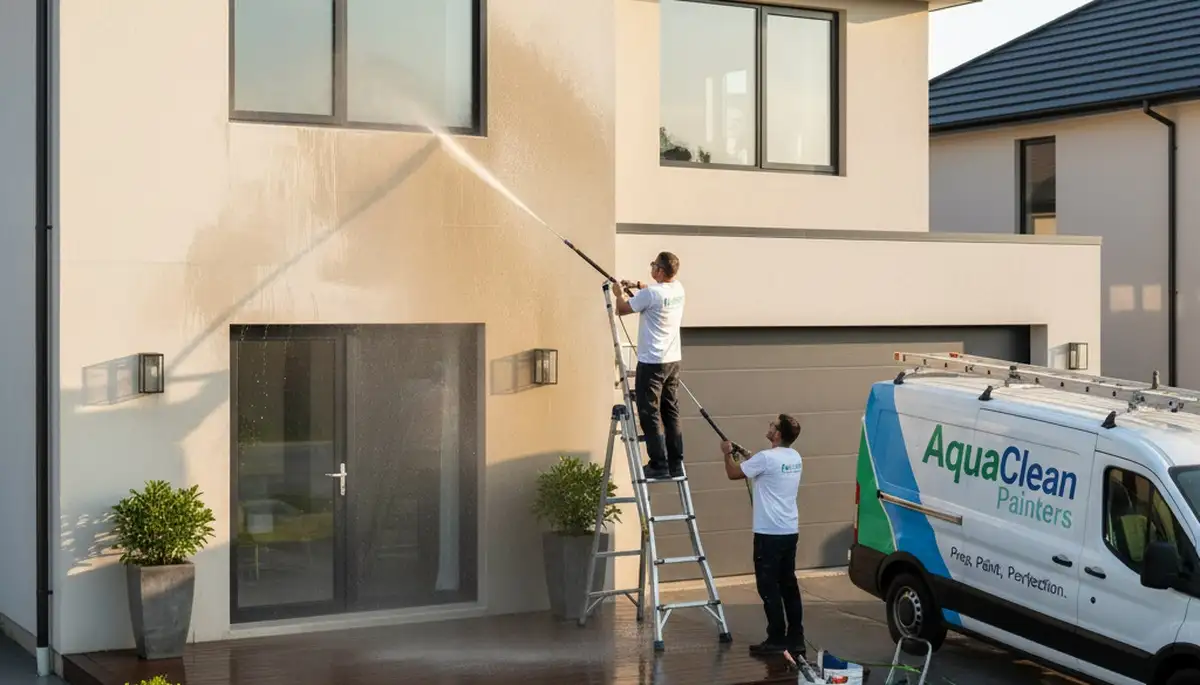 Professional pressure washing house exterior in Omaha, NE removing dirt, mold, and winter grime
