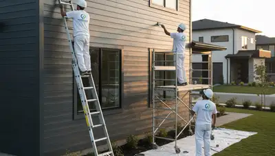 Professional siding painting on Omaha NE home exterior by expert house painters