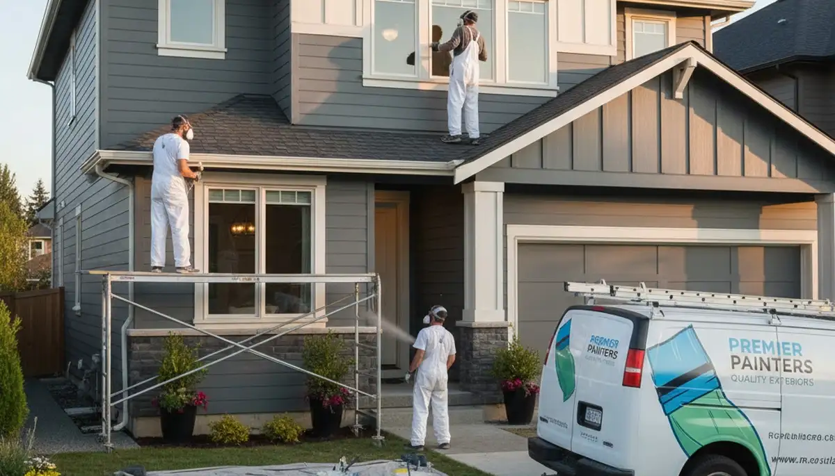 Professional siding painting on Omaha NE home exterior by expert house painters