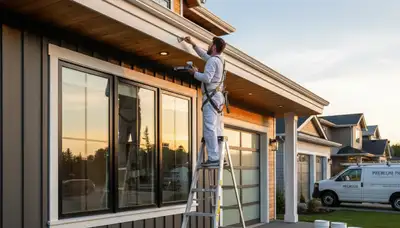 Professional trim and fascia painting on a home exterior in Omaha, NE by expert house painters