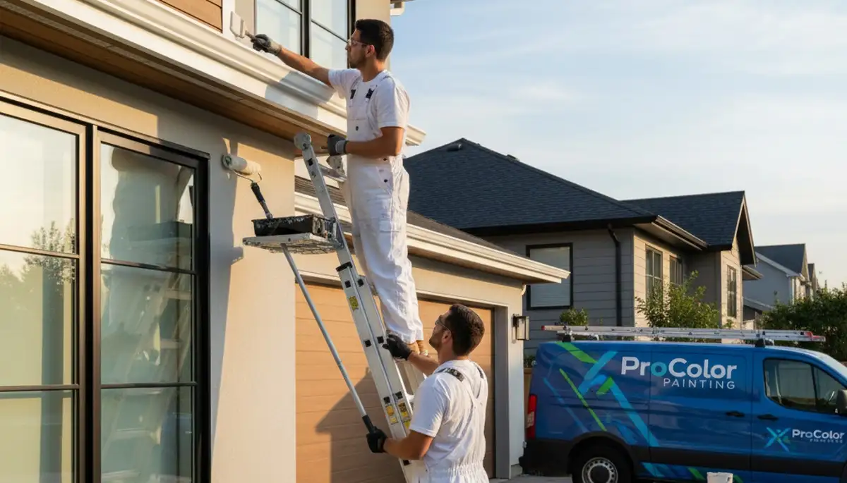 Professional trim and fascia painting on Omaha NE home exterior by expert house painters