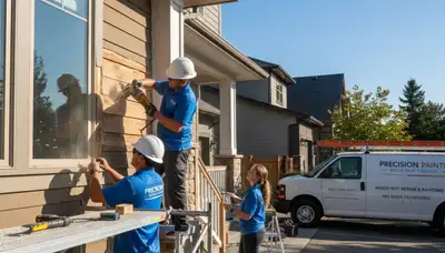 Professional wood rot repair on Omaha NE home exterior by expert house painters and carpenters
