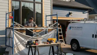 Contractor repairing exterior wood rot on Omaha, NE home siding during professional carpentry service