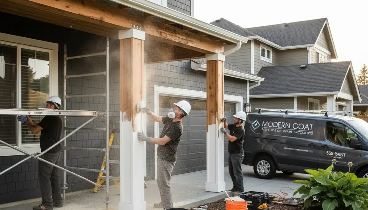 Professional wood rot repair and exterior painting on Omaha NE home by expert carpentry team